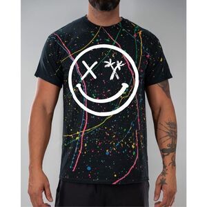 Salty Savage Unisex Colorful Paint Splatter Smiley Short Sleeve T-Shirt Small